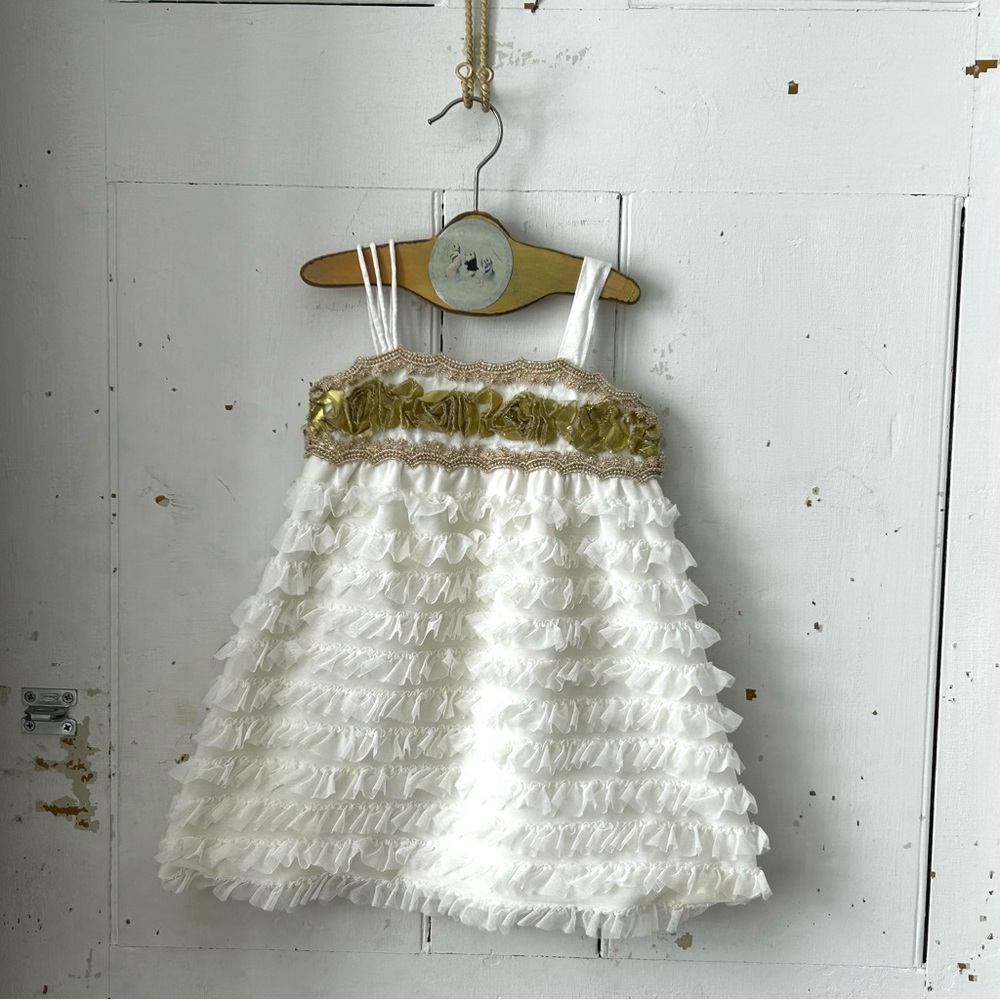 Ann & Joe Gold Lame' Roses Tiered Net Lace Baby Toddler Dress
